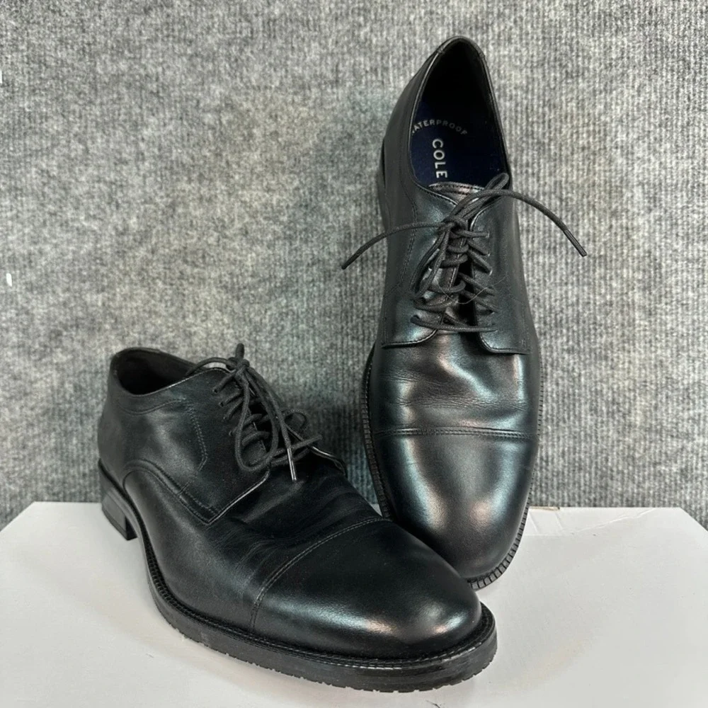 Cole Haan Grand Evolution Waterproof Black Leather Cap Toe Oxford Dress Shoes 9